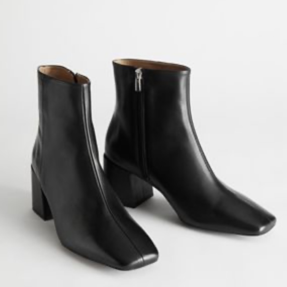 &Other Stories Leather Square Toe Heeled Boots